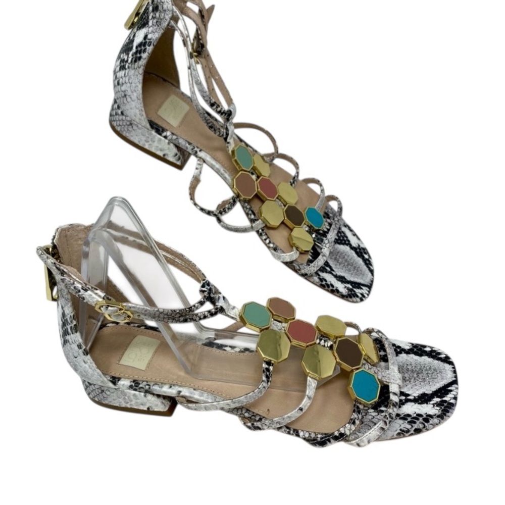 NWOB Louise et Cie Elazer Lo Gladiator Snake Print Enameled Accent Sandals Sz 6…